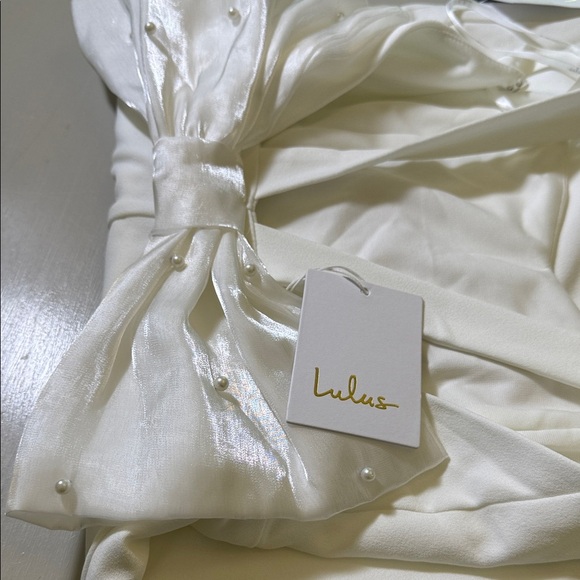 Lulus Romantic Glow White Backless Pearl Bow Maxi Dress XS - Picture 10 of 11